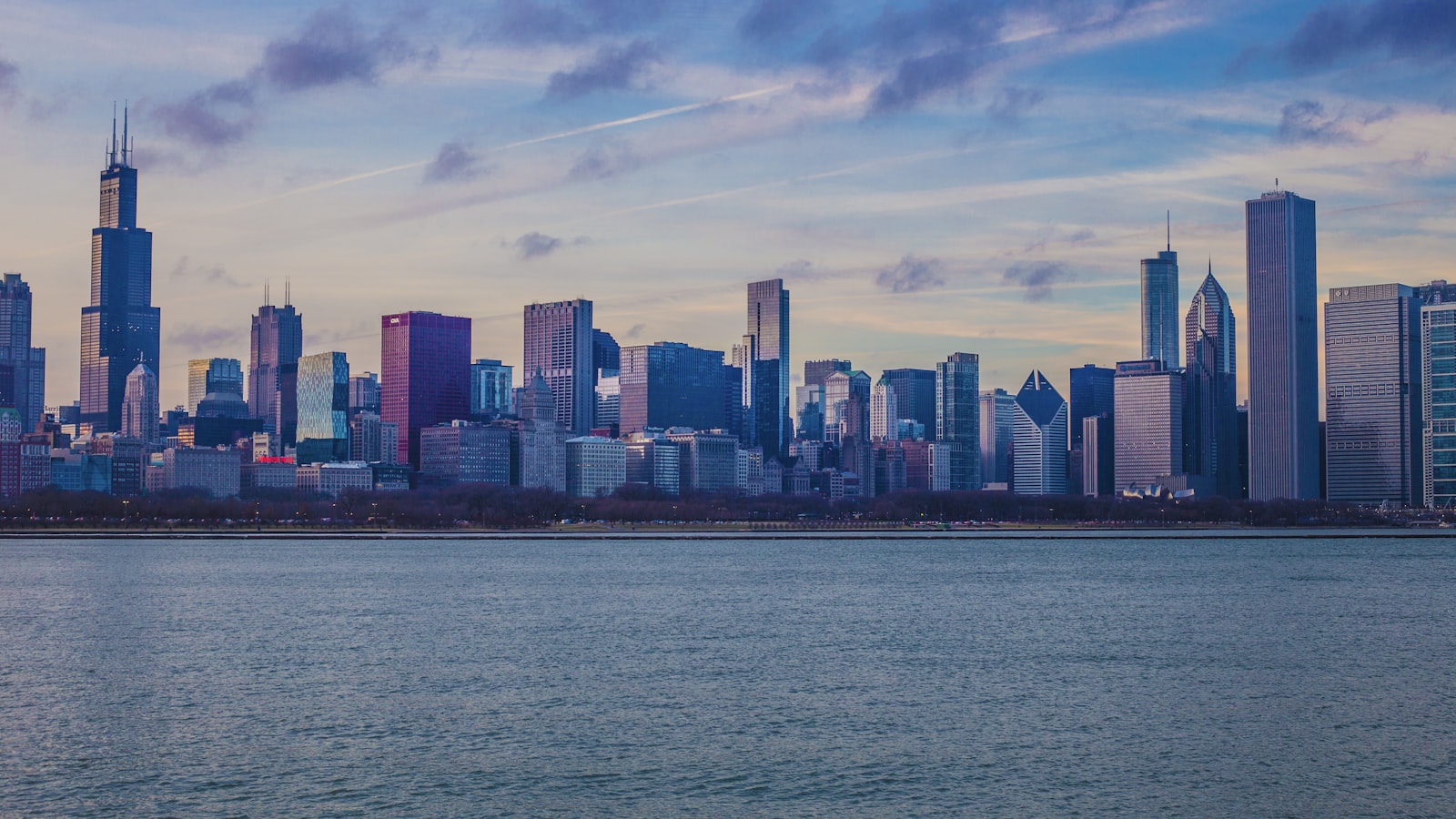 Chicago skyline across lake michigan